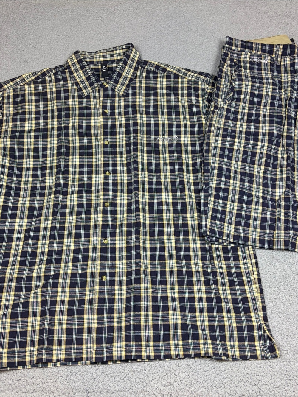 Makaveli Matching Shirt and Short Set in Navy & Cream Plaid Y2K Hip Hop Street